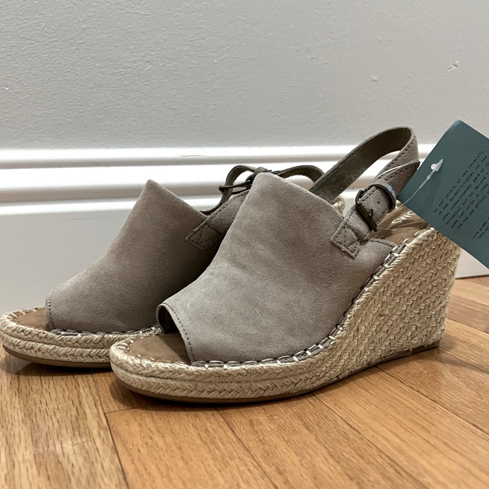 Toms Suede Taupe Wedge Sandals NWT